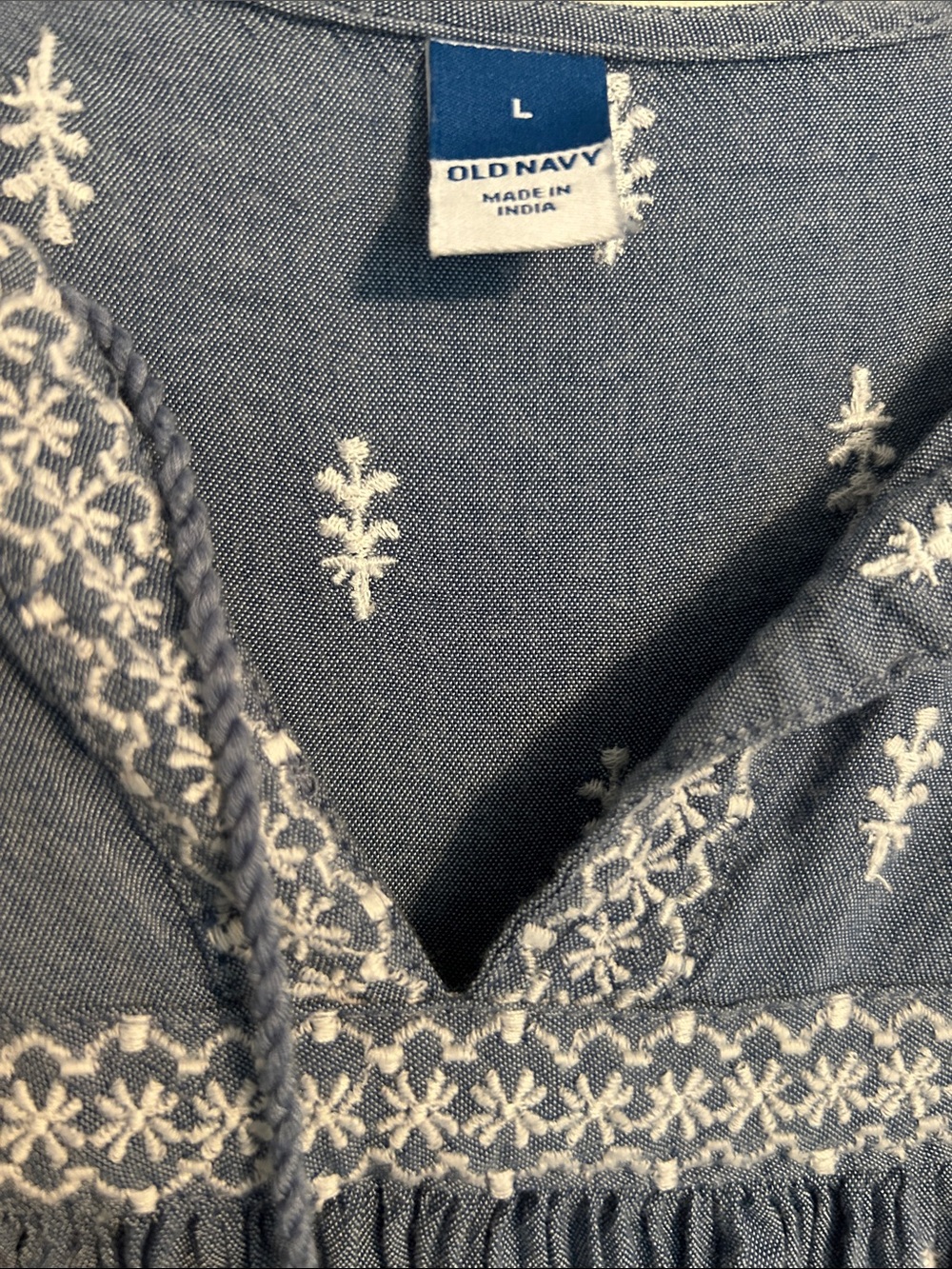 Old Navy Blue Chambray Embroidered V-Neck Peasant dress - Picture 2 of 2
